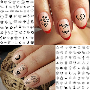 6 Sheets Self-Adhesive Snake Heart Moon Star Nail Art Sticker Decals, Abstract Lady Face Nail Stickers