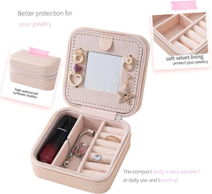 Travel Jewelry Case and Organizer with Mirror - Gift for Women and Girls, Pink