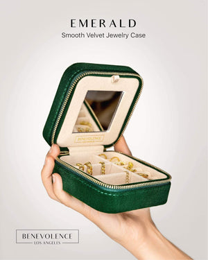 Plush Velvet Jewelry Box | Travel Jewelry Case Organizer with Mirror, Emerald