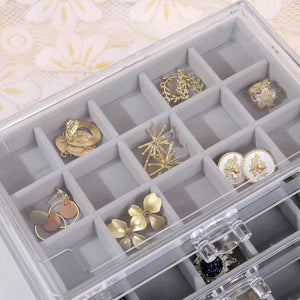 Earring Jewelry Organizer with 5 Drawers, Gift for Mom, Clear Acrylic Jewelry Box, Gray