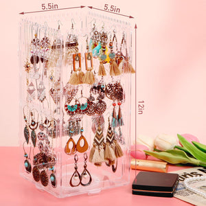 360 Rotating Earring Holder Organizer 5 Tiers Clear Acrylic Earring Rack Display Stand