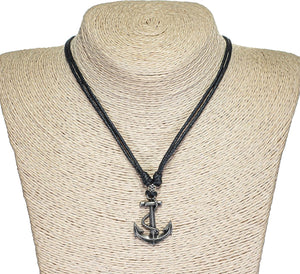 Metal Anchor Pendant on Adjustable Cord Necklace