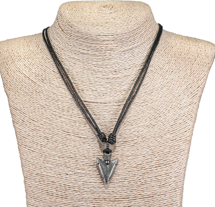 Arrowhead on Adjustable Black Cord Necklace, Gray