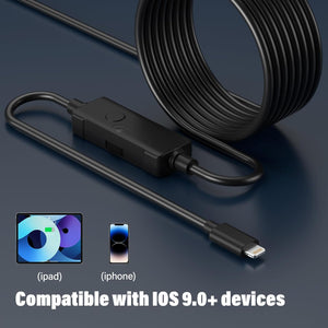 Endoscope Camera with Light iPhone Borescope Inspection Camera, 1920p HD, Adjustable 8 LED, 16.4ft, Single Lens