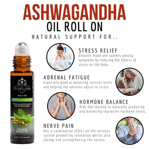 Ashwagandha Oil Roll On - for Stress Relief, Hormone Balance, Thyroid Support - 10ml