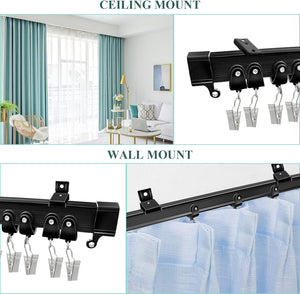 10 Ft Black Curved Curtain Rail Track Ceiling Wall Mount Sliding Curtain Ceiling Track System Set for RV, Bay Window, Room Divider, Black