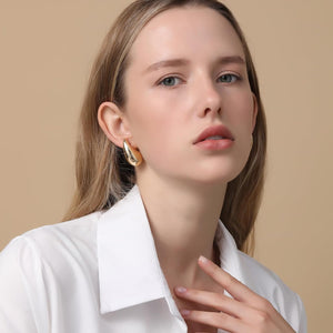Chunky Gold Hoop Earrings for Women, Lightweight Waterdrop Hollow Open Hoops, Gold