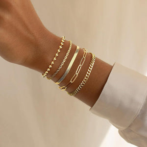 Dainty Bracelets Set for Women Trendy, Gold Bracelets Stack With Beaded, Cuban, Paperclip, Heart, Snake, Rope, Pearl, Cross, Hand Chain (5pcs)
