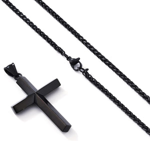 Edge Cross Necklace for Men Boys Stainless Steel Chain Cross Pendant Necklace for Men Boys, 18 inches, Black