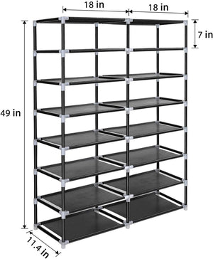 Shoe Rack Storage Organize, 28 Pairs Portable Double Row with Nonwoven Fabric Cover Shoe Shelf Cabinet for Closet, Black