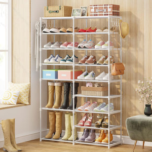 9 Tiers Stackable Shoe Tower/Rack/Stand for Closet, Boot Organizer with 2 Hooks