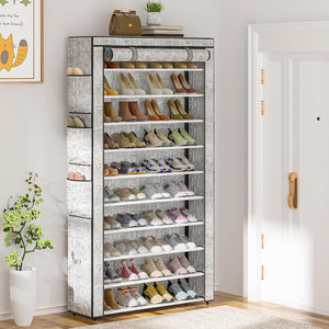 10Tier Large Capacity 50-56Pairs Beautiful Tall Shoe Shelf Free Standing Storage Cabinet Entryway Closet, Multicolor