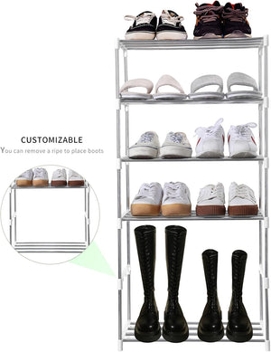 Stackable Small Shoe Rack, Entryway, Hallway and Closet Space Saving Storage and Organization (3-Tier, White)