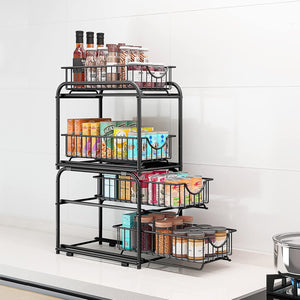 2 Tier Stackable Sliding Basket Organizer Drawer For Kitchen And Bathroom/Cabinet Drawers, 2-piece,black