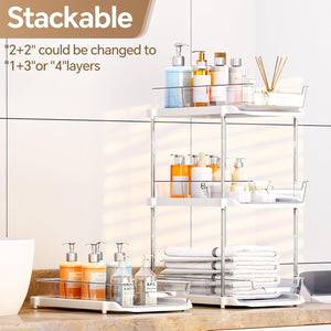 2 Sets Clear Under Sink Organizers and Storage, Bathroom Cabinet Organizer with Dividers, 2-Tier Stackable Pull Out Cabinet