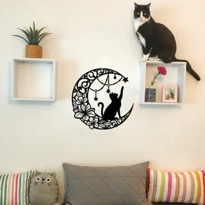 11.8" Moon and Cat Black Wall Hanging Decor Silhouette Wall Art for Home Decor