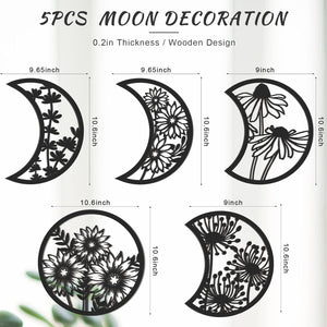 5 Pieces Moon Phase Wall Decor Boho Hanging Moon Phase Nordic Wood Wall Art Decor