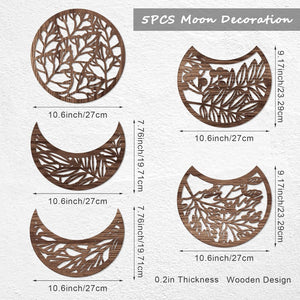 5 Pieces Moon Phase Wall Hanging Decor Wooden Moon Wall Art (Brown)