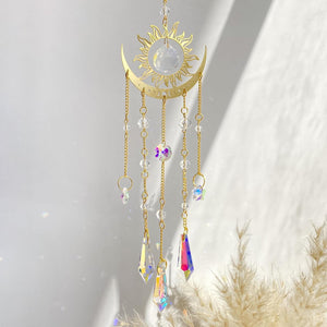 Large Sun and Moon Sun Catcher for Windows Hanging Prism Crystals Boho Home Garden Backyard Room Ceiling Decor