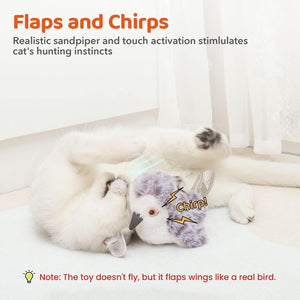 Cat Toys Flapping Bird (No Flying), Lifelike Sandpiper Chirp Tweet, Rechargeable Touch