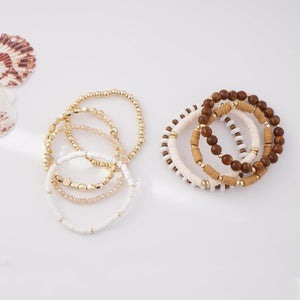 Surfer Heishi Clay Bead Bracelets for Women Bohemian Stackable Gold Beaded Stretch Bracelets Elastic Jewelry