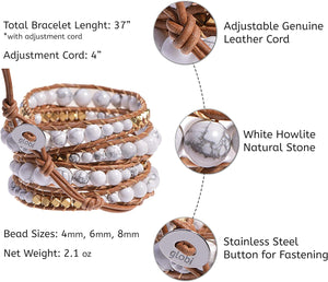 Natural Stone Wrap Bracelet For Women/Men | Adjustable Multilayer Genuine Leather Boho Handmade Beaded Bracelet