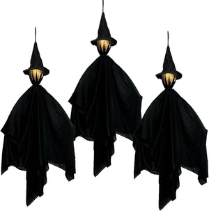 Hanging Witch Decorations with LED Light 3pcs, Spooky Lighted Props Halloween Witches