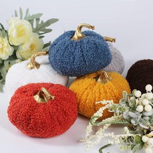 6 Pack Fabric Artificial Pumpkins Set Teddy Velvet Decoration Pumpkins Lifelike Harvest Pumpkins