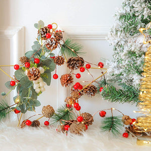 7.8 FT PineCones String Lights, christmas pine cone light string, 20 LED Red Berry Pine Cone Garland Lights