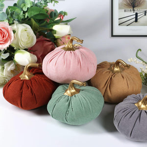 6 Pack Fabric Artificial Pumpkins Set Corduroy Fabric Decoration Pumpkins Lifelike Harvest Pumpkins