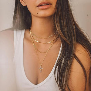 Paved Cross Rotated Crown Necklace for Women, Dainty Diamond Cross Cute Gold Jewelry Set