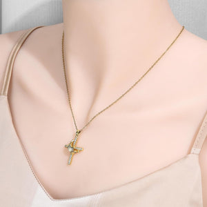 Crown Cross Necklace Cross Crown Pendant Rhinestone Necklace for Women Gold