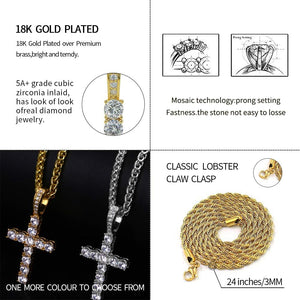 Cross Chain for Men Gold Cross Necklace 14K Gold Plated Large Nail Cross Chain Iced out  Rope Chain