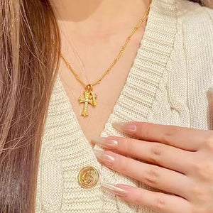 Double Cross Necklace Gold as Dainty Jewelry Double Cross Me Necklace for Trendy Jewelry