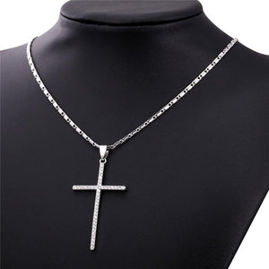Stainless Steel Silver Black Gold Latin Cross Pendant Necklaces, Custom Engravable, Length 22-24 Inches, Platinum