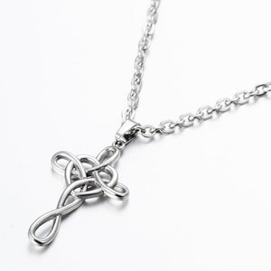 Stainless Steel Love Knot Heart Shaped Cross Pendant Necklace, Silver