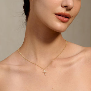 Dainty Simple 14k Gold Plated Cross Pendant Cute Diamond Necklaces for Women Gold Jewelry, Gold