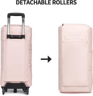 Rolling Garment Bag, Rolling Duffle Bag with Wheels with Shoe Pouch Carry On Bag Weekender Bags Garment Duffel Bag for Women-Pink