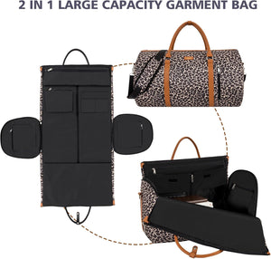 Garment Bag for Travel Convertible Carry On  Duffel Bags for Women 2 in 1 Hanging Suitcase Suit, 3pcs Set, Leopard