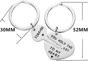 Stainless Steel Inpirational Mantra Lovers Couple Husband Wife Birthday Keychain Pendant Gift (You Hold the Key to My Heart Forever)