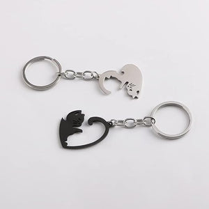 Anniversary Christmas Gift for Friends Husband Wife - Cat Friendship Keychain for 2 Matching Keychains for BFF, Heart