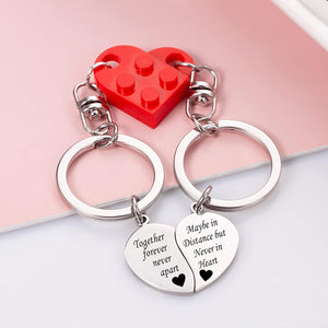 Brick Matching Couple Heart Keychain for Boyfriend Girlfriend Valentines Day Stuff Him Friends Love Set Gifts, Red