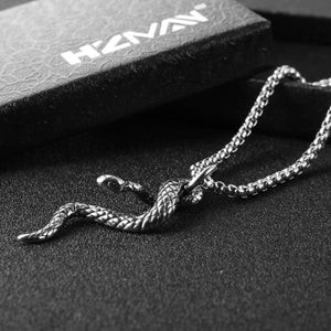 Gothic Jewelry Men's Stainless Steel Animal Snake Pendant Chain Necklace, Silver
