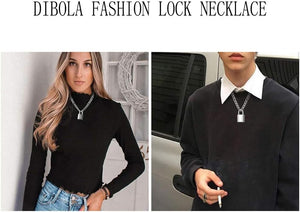 Padlock Necklace Stainless Steel Lock Chain for Men Women Silver 18-24 inch, SIlver