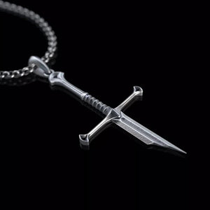 Gothic Broken Sword Cross Necklace Vintage Samurai Sword Pendant Necklace