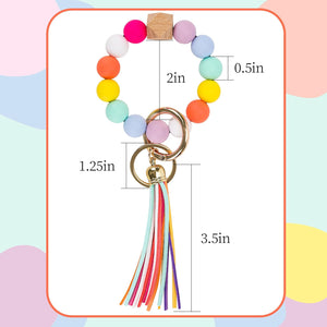 Silicone Key Ring Bracelets Wristlet Keychain Car Beaded Key Ring Bangle Chains for Women, Rainbow