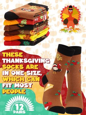 12 Pairs Thanksgiving Socks Fall Autumn Socks Bulk Harvest Fuzzy Socks Holiday Novelty Socks Unisex Turkey Pumpkin