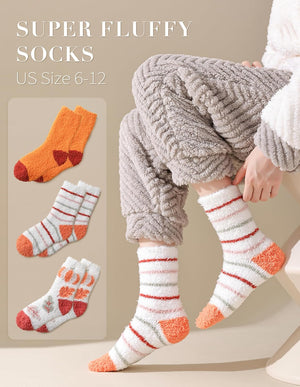 3 Pairs Thanksgiving Socks Fuzzy Fluffy Cozy Funny Novelty Crew Socks for Women Men Fall Autumn Gifts