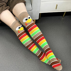 Chicken Leg Socks Thanksgiving Funny Socks for Women Men Novelty Crazy Chicken Feet Sock Knee-High Turkey Gag Gifts, Brown