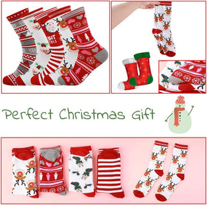 5 Pairs Christmas Holiday Socks Womens Christmas Socks Crew Knee Cozy Socks Fuzzy Christmas Crew Socks